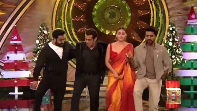 Bigg Boss 15 Film RRR Actors jr NTR, Ram Charan and Alia Bhatt dances with Salman Khan